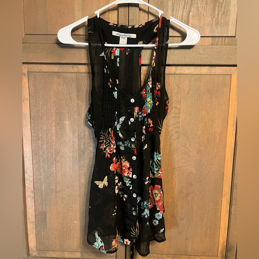 Women’s American Rag Button Up Sheer Floral Tank - Size S